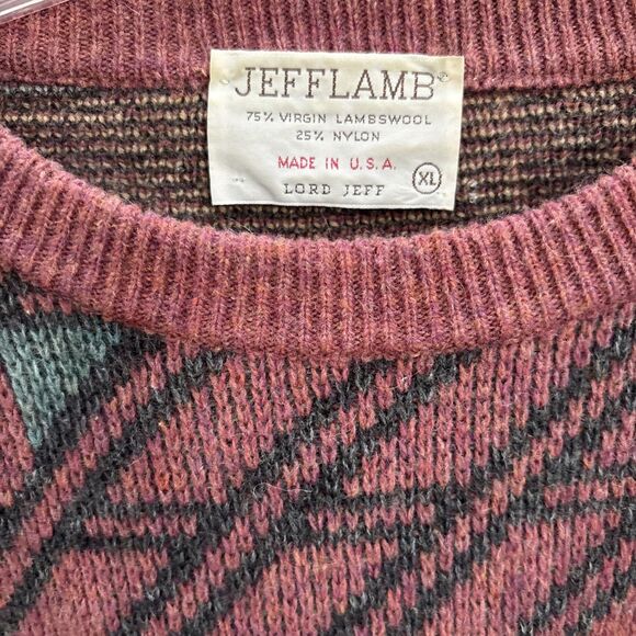 VINTAGE Y2K Retro MCM Abstract Lord Jeff Lamb Wool Grandpa  Pullover Sz XL - Picture 2 of 4
